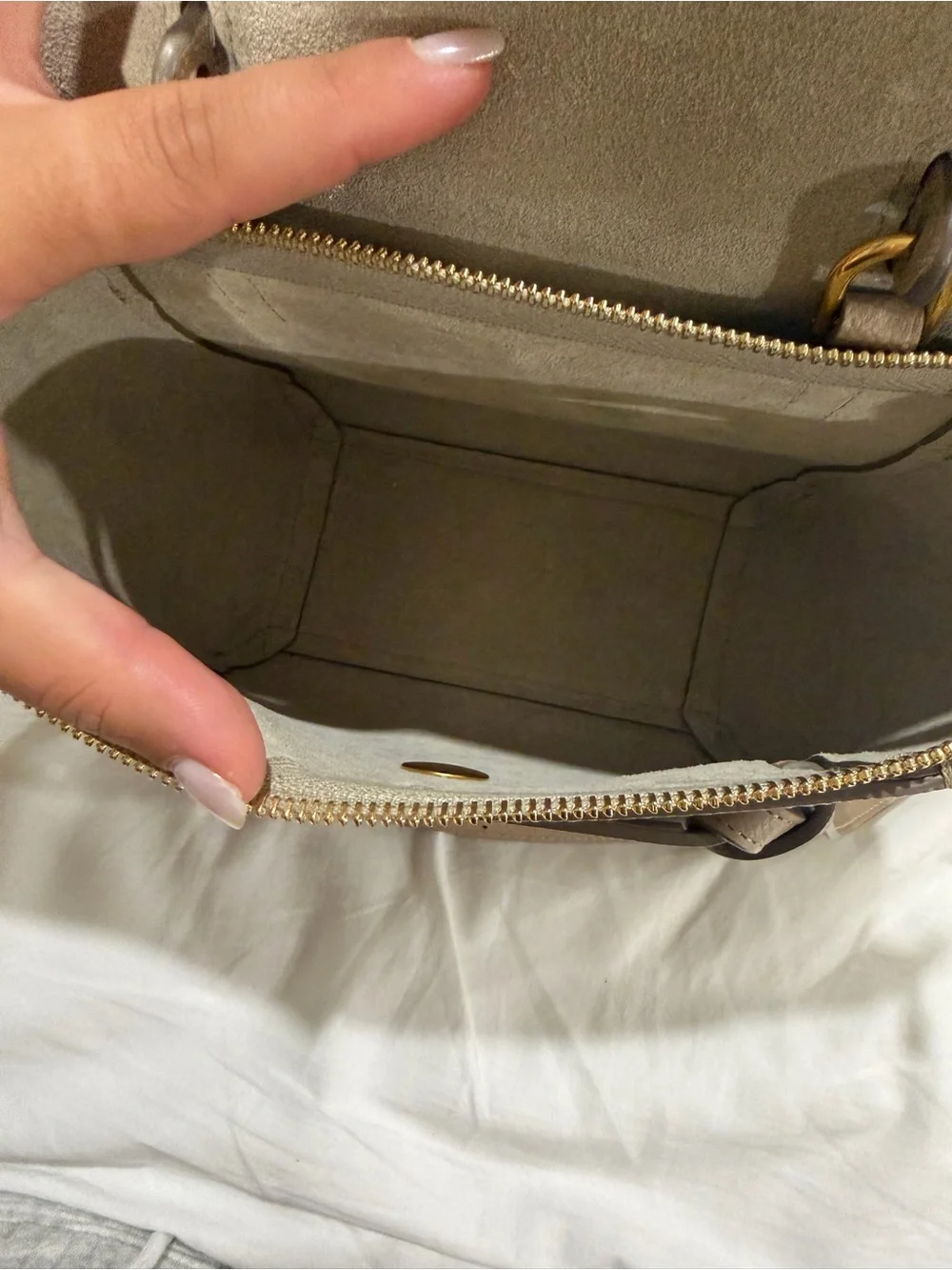 Celine Taupe Leather Satchel with Top Handle and Strap